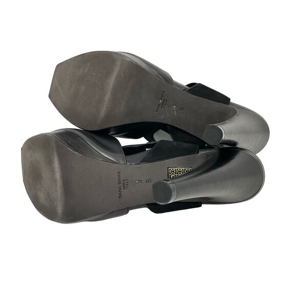 Dana Davis | Annie Black Leather Slingback Peep Toe Tall Heel Platform Sandals - Picture 9 of 9